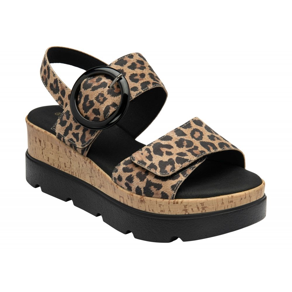 Leopard-Print Leather Cammie Flatform Sandals | Lotus